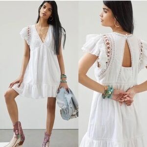 Anthropologie White Lace Mini Dress